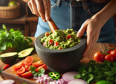 Una persona haciendo salsa guacamole